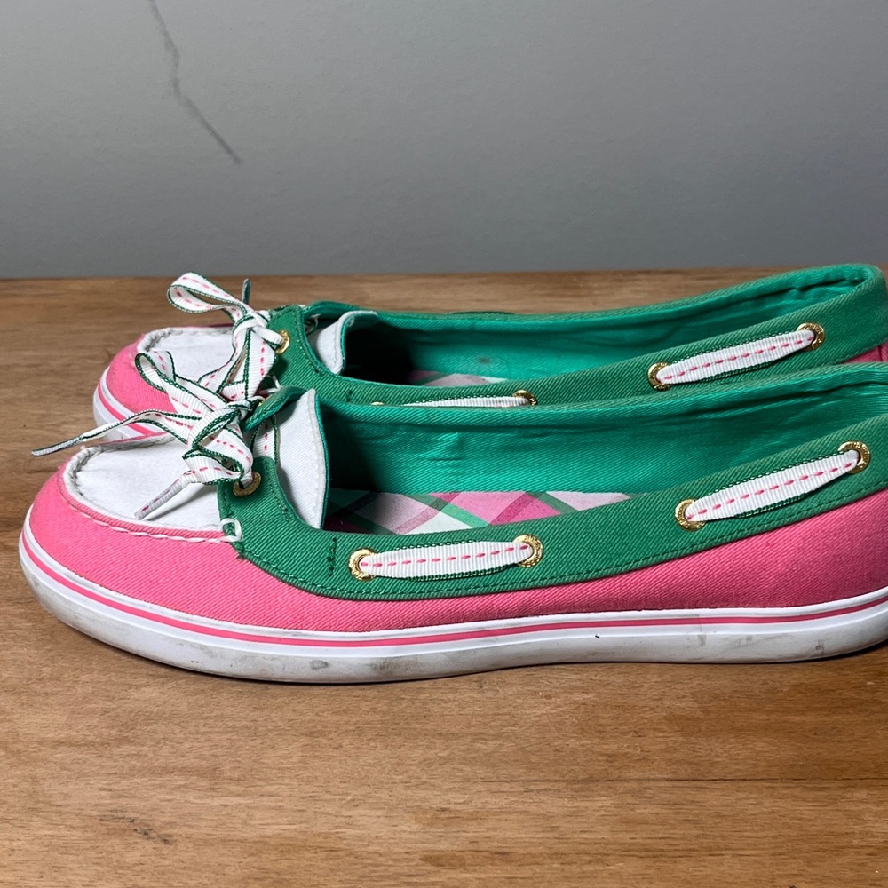 Sperry Top-Sider Bahama Boat Shoes Pink Green Canvas Womens 8M - Picture 7 of 7